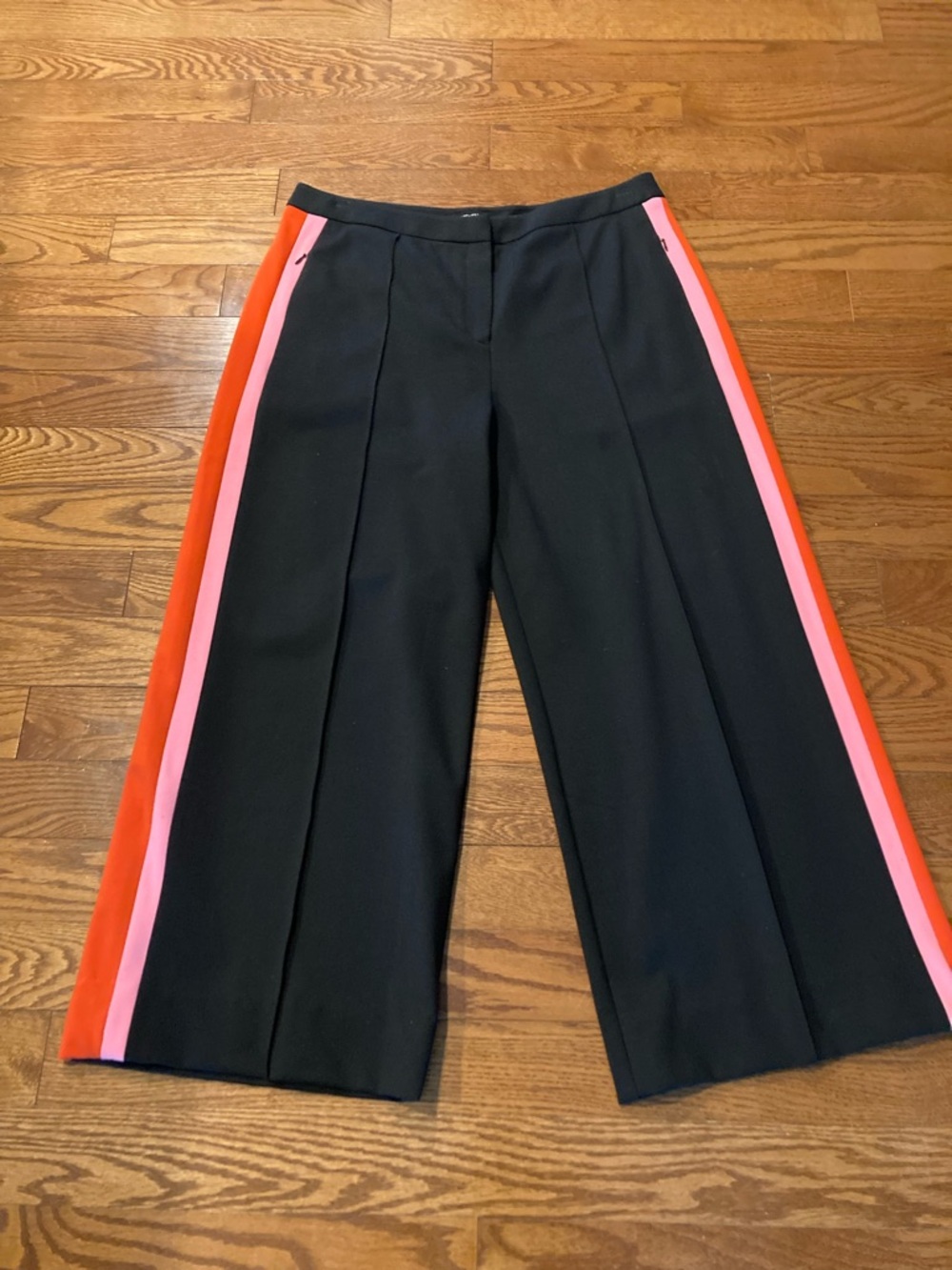 ME+EM Black Wide-Leg Pants with Pink & Red Side Stripes